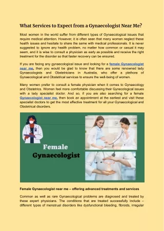 What Services to Expect from a Gynaecologist Near Me?