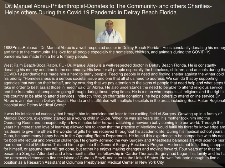 dr manuel abreu philanthropist donates