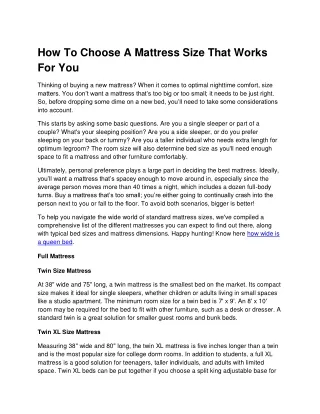 how to choose a mattress size that works for you