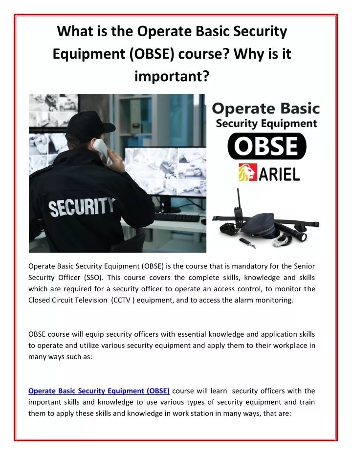 what is the operate basic security equipment obse
