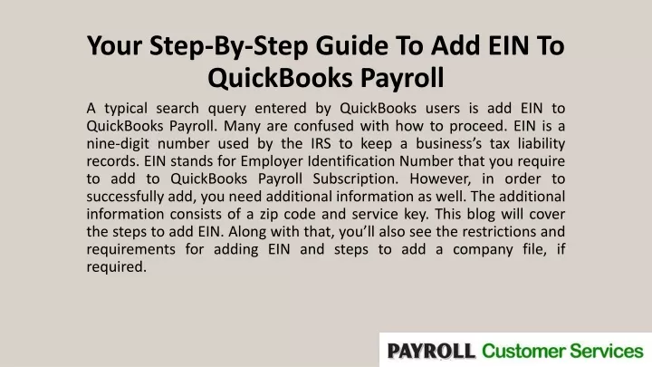 your step by step guide to add ein to quickbooks payroll