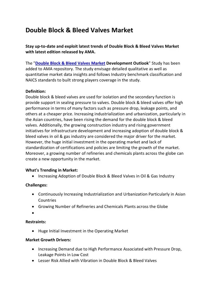 double block bleed valves market