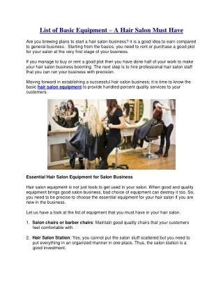 List of Basic Equipment – A Hair Salon Must Have