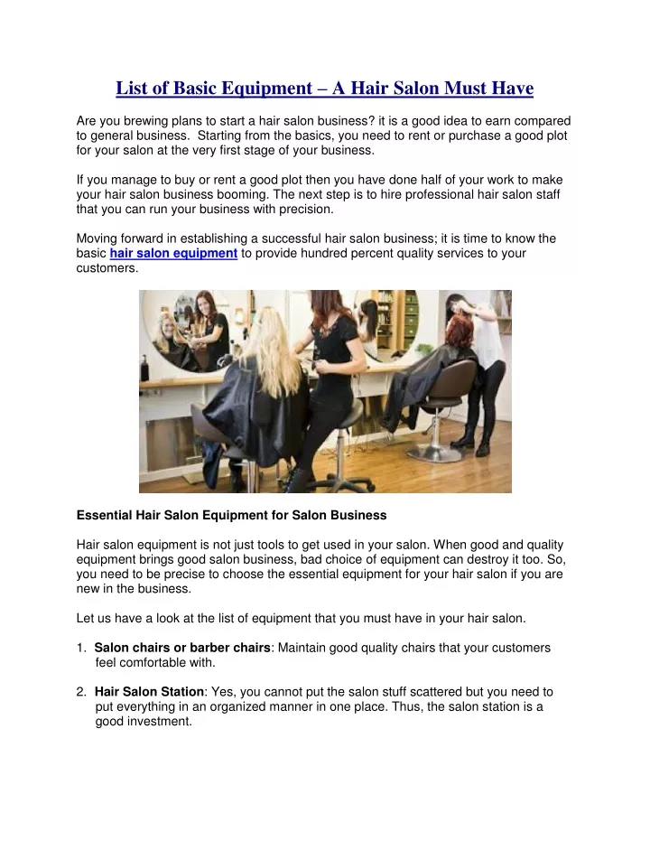 list of basic equipment a hair salon must have