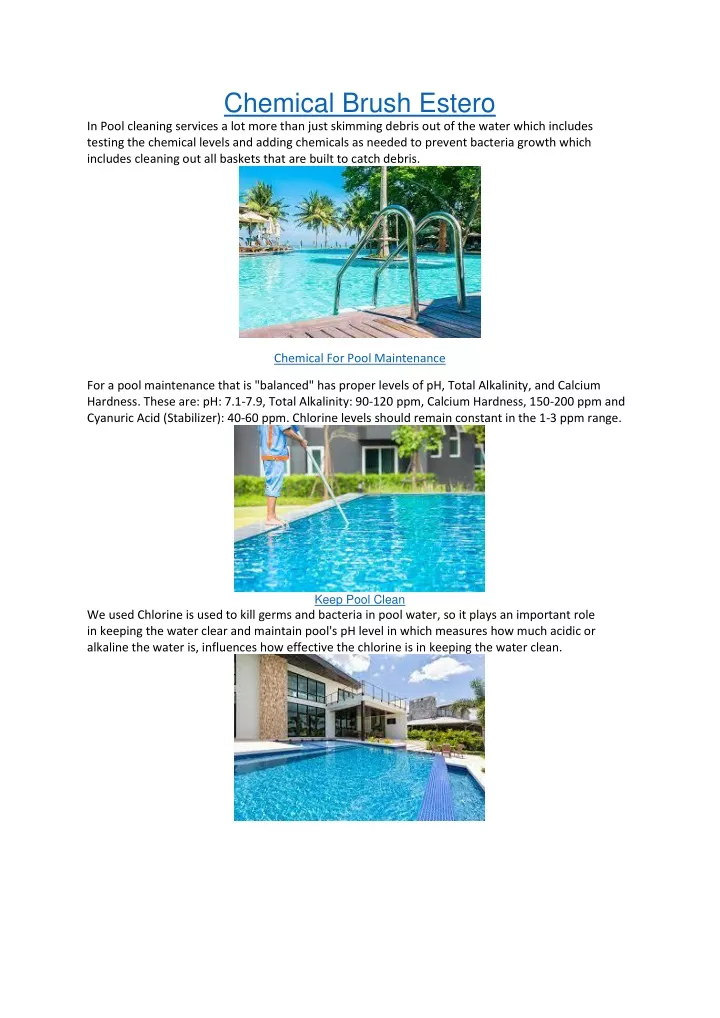 chemical brush estero in pool cleaning services
