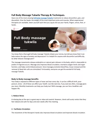 Full Body Massage Tukwila Therapy