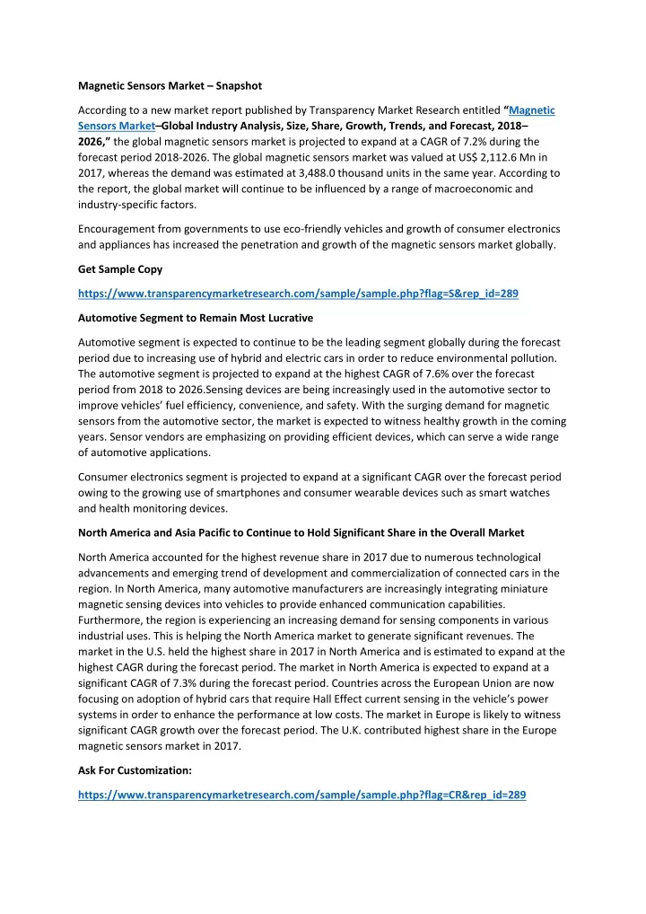 magnetic sensors market snapshot