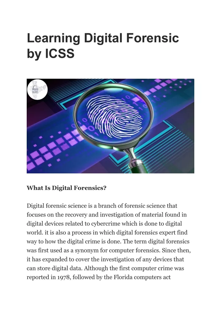 learning digital forensic by icss