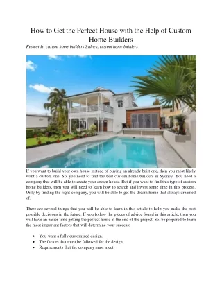 how to get the perfect house with the help