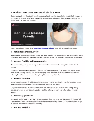 5 Benefits of Deep Tissue Massage Tukwila