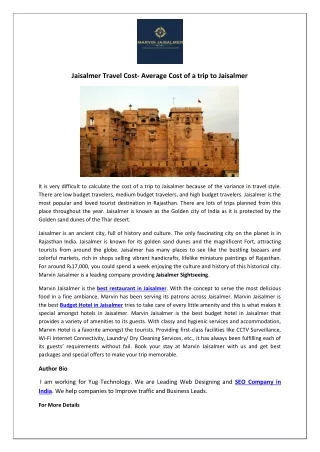 Jaisalmer Travel Cost- Average Cost of a trip to Jaisalmer-converted
