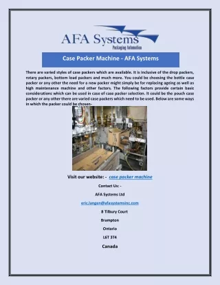 Case Packer Machine - AFA Systems