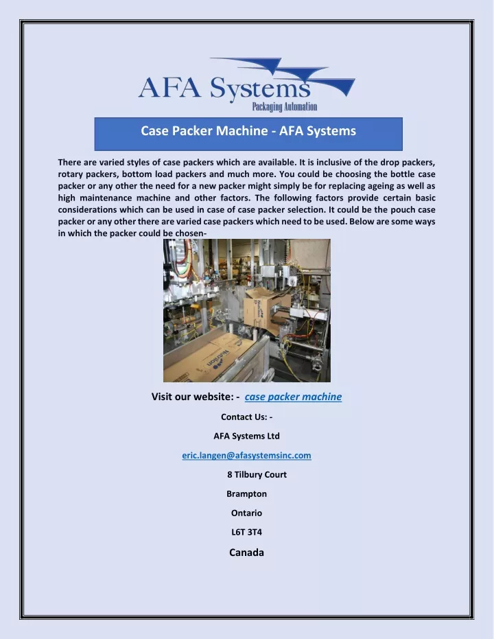 case packer machine afa systems
