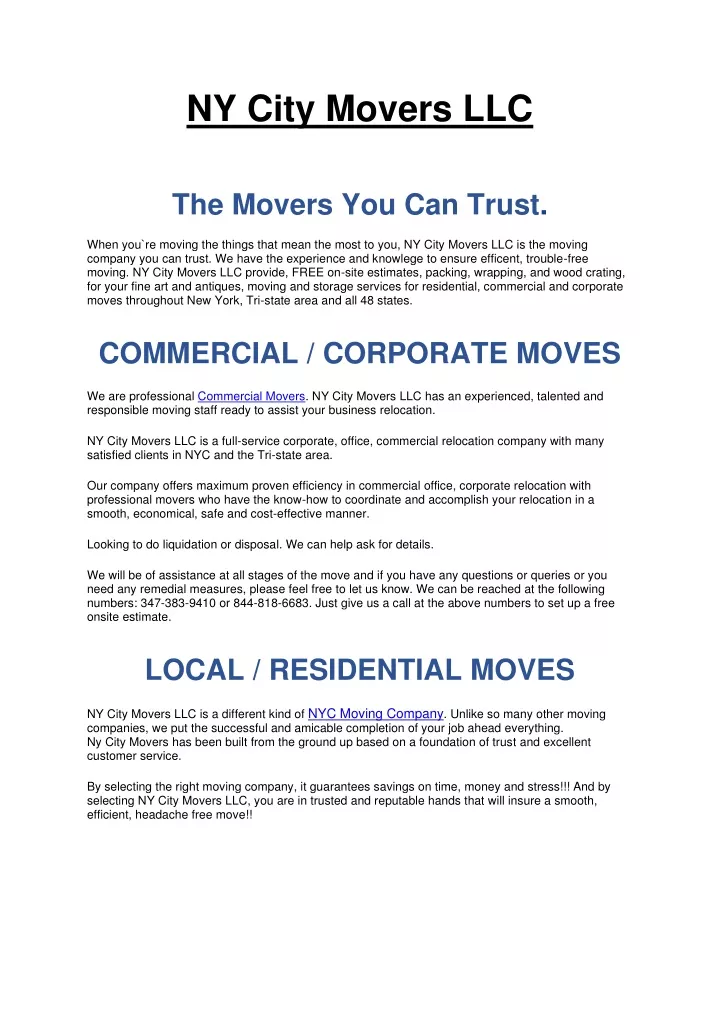 ny city movers llc the movers you can trust