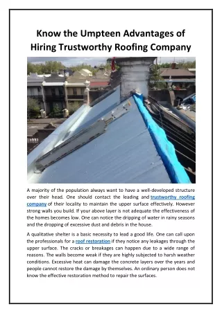 Know the Umpteen Advantages of Hiring Trustworthy Roofing Company