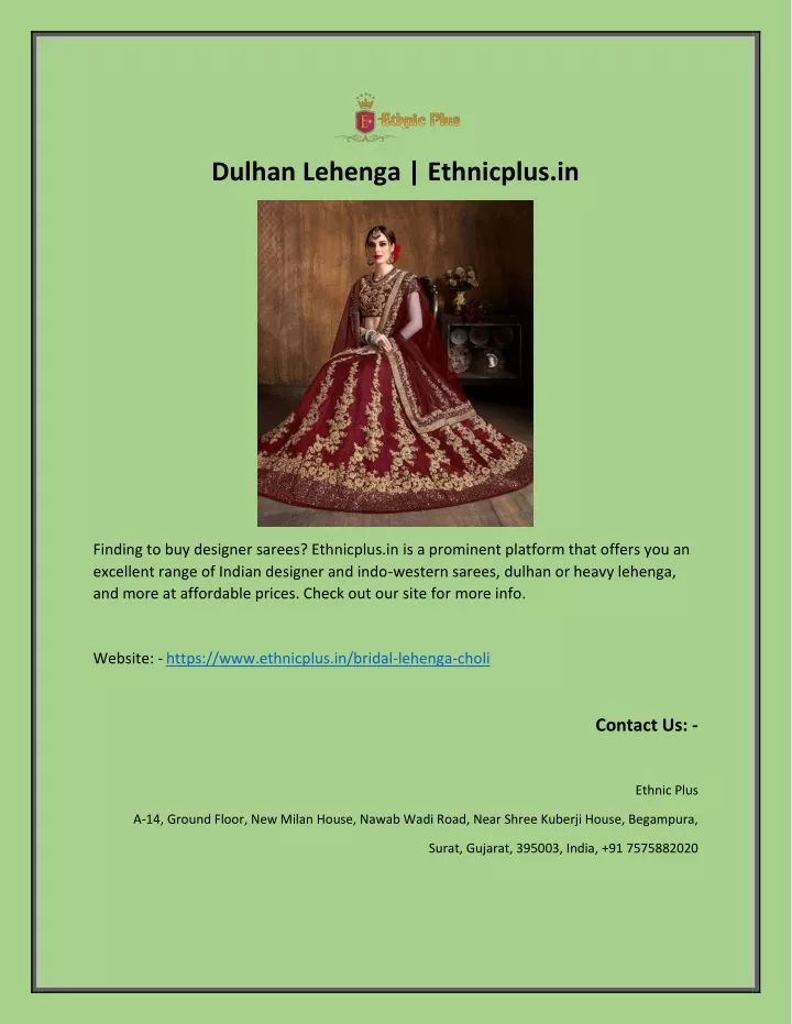 dulhan lehenga ethnicplus in