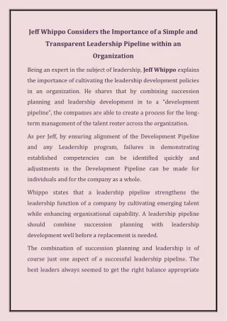 jeff whippo considers the importance of a simple
