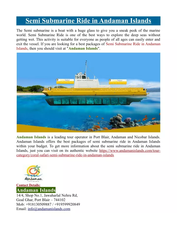 semi submarine ride in andaman islands