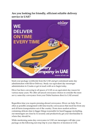 Are you looking for friendly, efficient reliable delivery service in UAE?