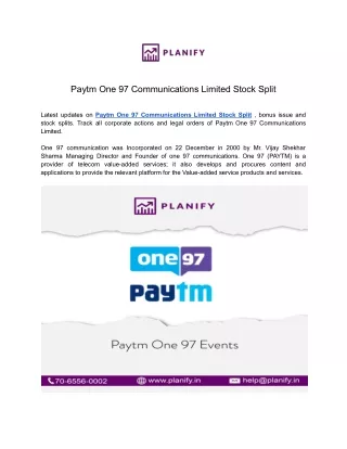 Paytm One 97 Communications Limited Dividend