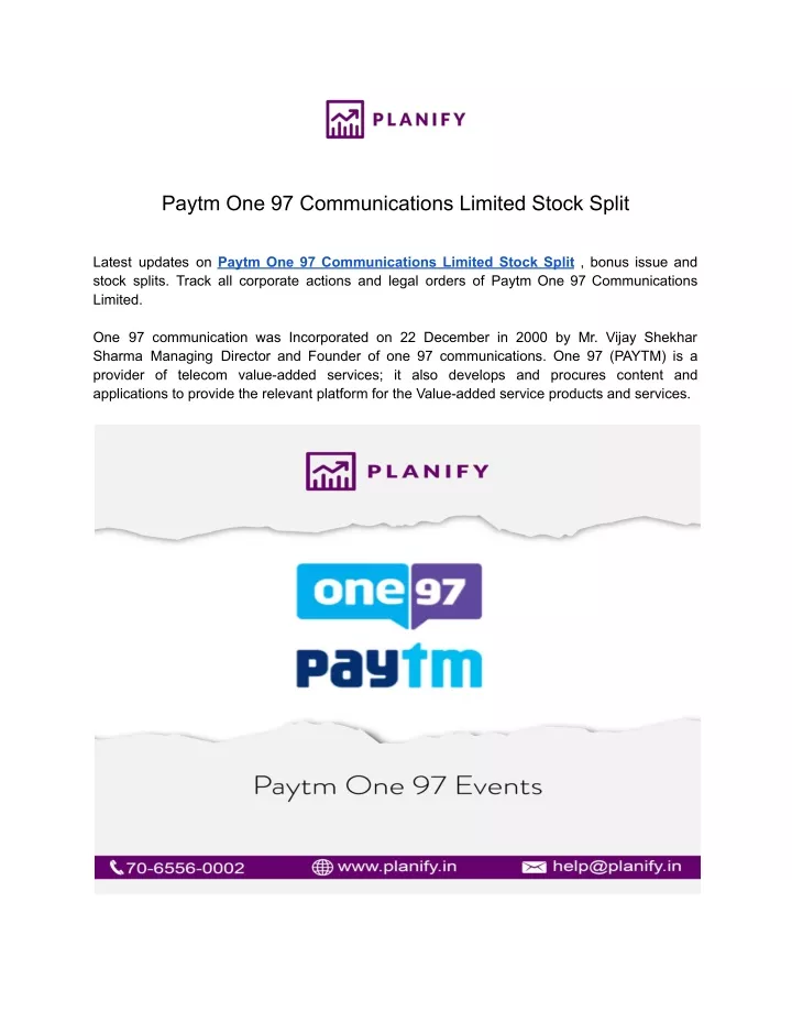 paytm one 97 communications limited stock split