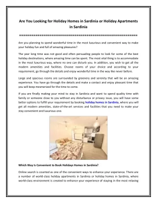 Are You Looking for Holiday Homes in Sardinia or Holiday Apartments in Sardinia