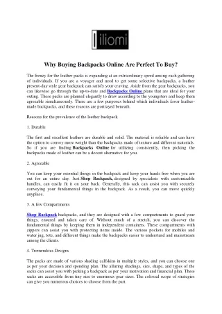 Why Buying Backpacks Online Are Perfect To Buy?
