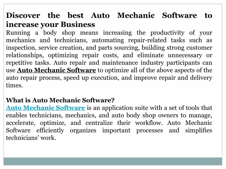 discover the best auto mechanic software