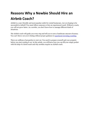 Reasons Why A Newbie Should Hire An Airbnb Coach
