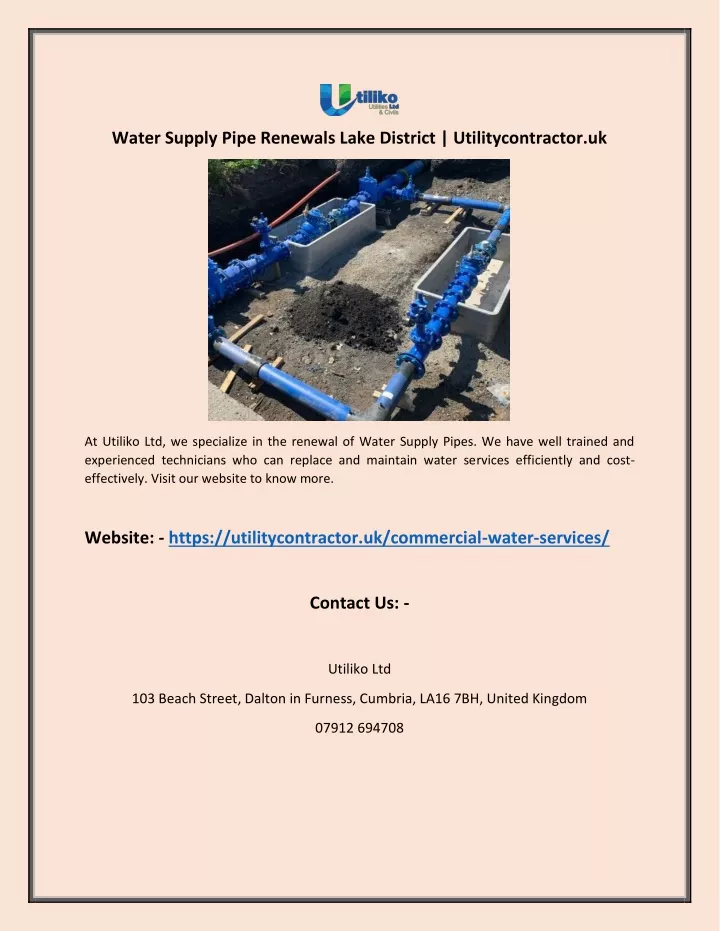 water supply pipe renewals lake district