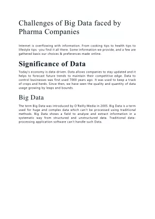 Challenges of Big Data faced by Pharma Companies