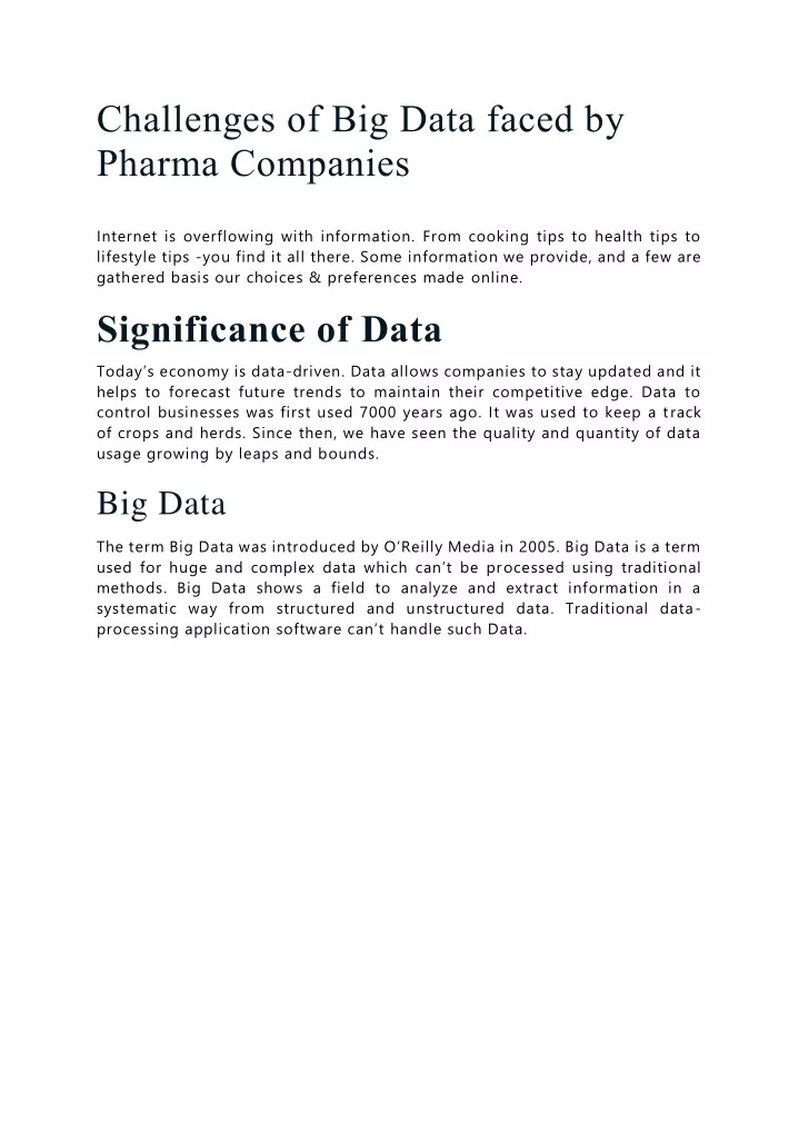 challenges of big data faced by pharma companies