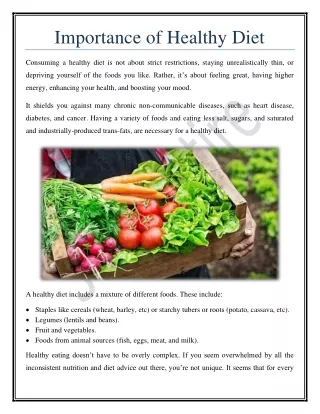 importance of healthy diet
