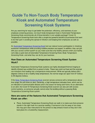 Guide To Non Touch Body Temperature Kiosk and Automated Temperature Screening Kiosk Systems