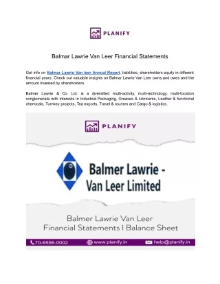 Balmar Lawrie Van Leer Financial Statements