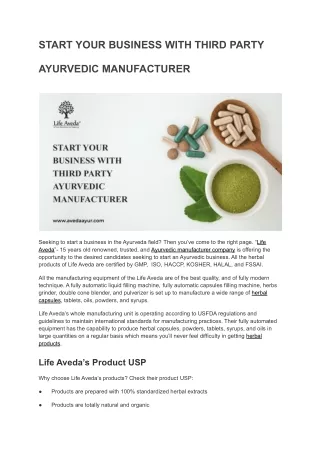 Start your business with Third Party Ayurvedic Manufacturer