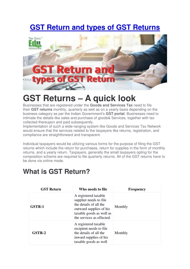 gst return and types of gst returns