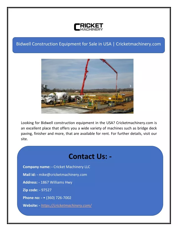bidwell construction equipment for sale