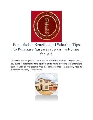 Remarkable Benefits and Valuable Tips to Purchase Austin Single Family Homes
