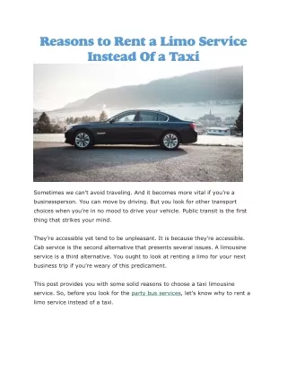 reasons to rent a limo service instead of a taxi