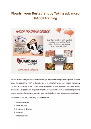 Flourish your Restaurant by Taking advanced HACCP training