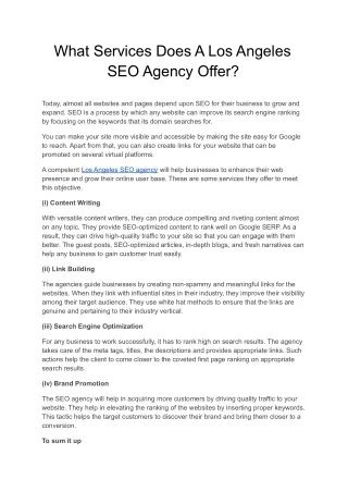 What Services Does A Los Angeles SEO Agency Offer?