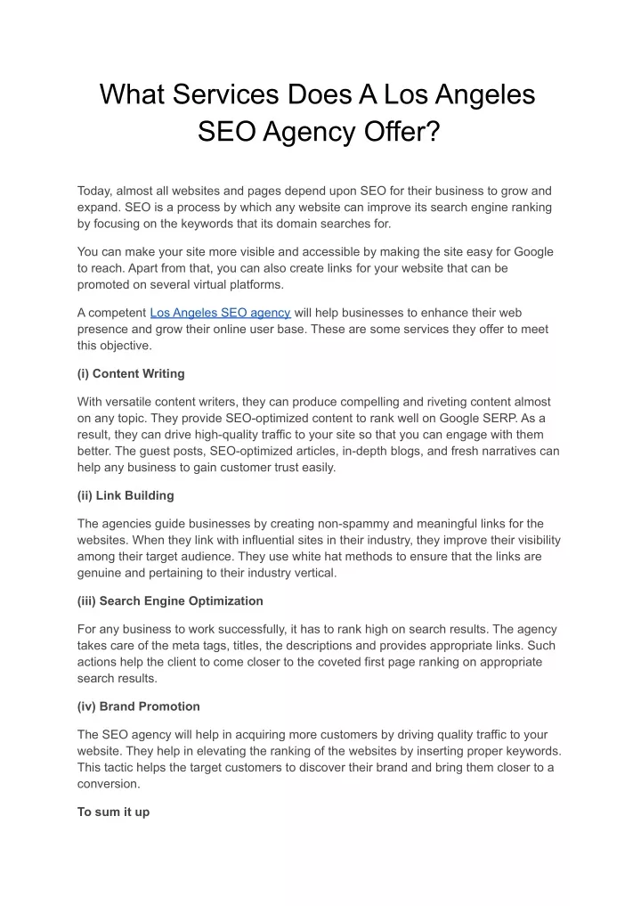 what services does a los angeles seo agency offer