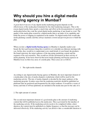 Why should you hire a digital media buying agency in Mumbai?