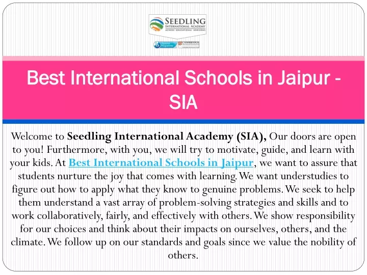 best international schools in jaipur sia