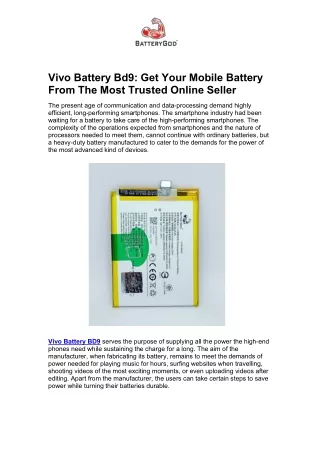 Vivo Battery Bd9: Get Your Mobile Battery From The Most Trusted Online Seller