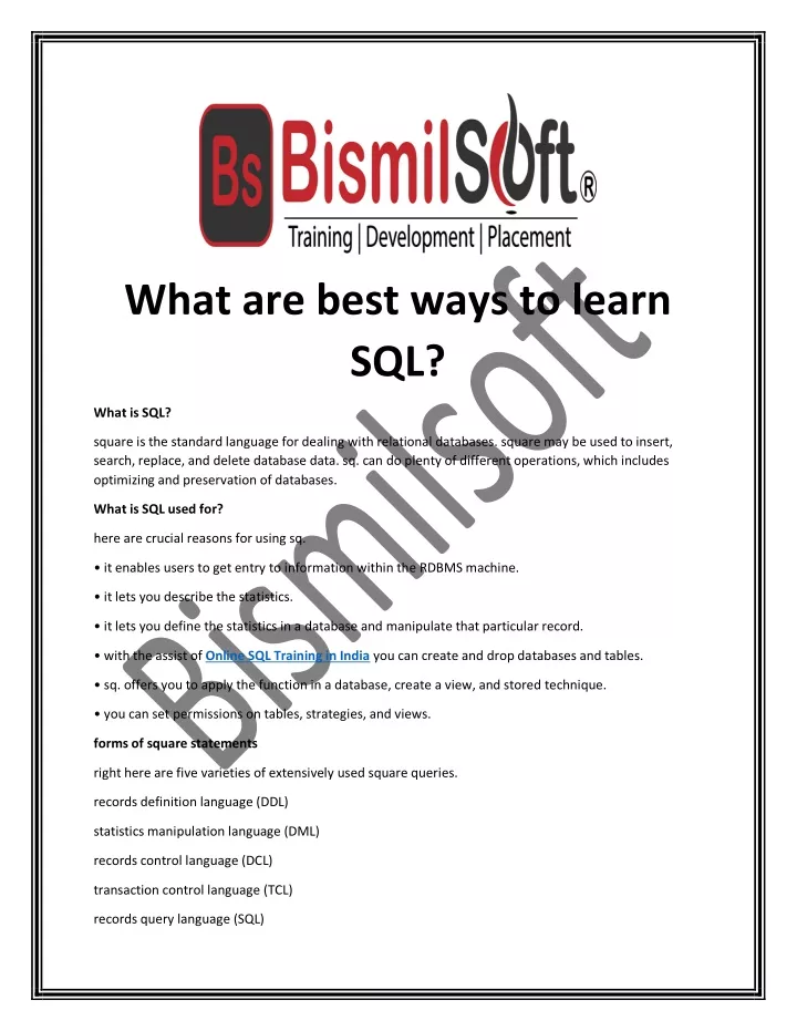 what are best ways to learn sql