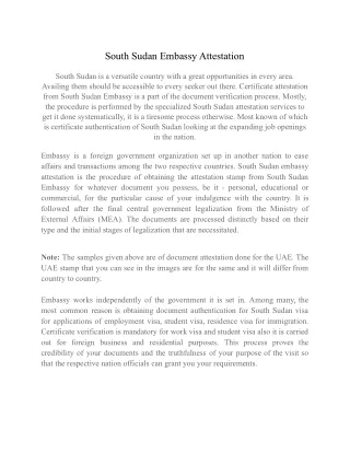 South Sudan Embassy Attestation