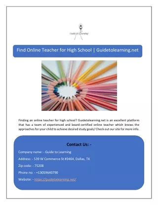 Find Online Teacher for High School | Guidetolearning.net