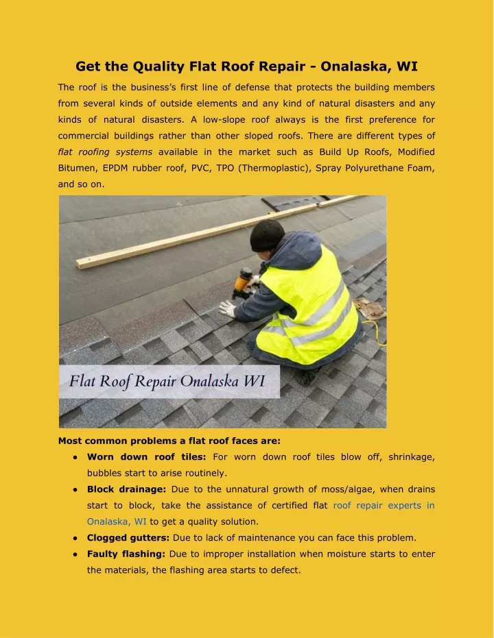 get the quality flat roof repair onalaska wi